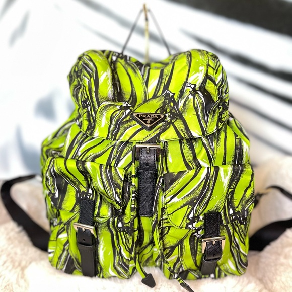 Prada Tessuto Nylon Saffiano Banana Print Backpack. - Picture 1 of 16